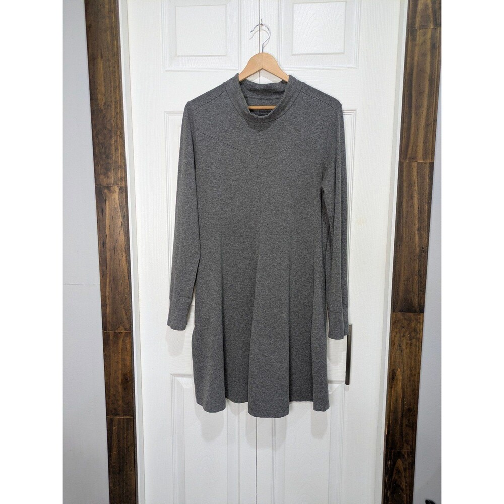 Toad&Co LS Fernview Dress Sz M Charcoal Gray Mock Neck Organic Stretch Pocket